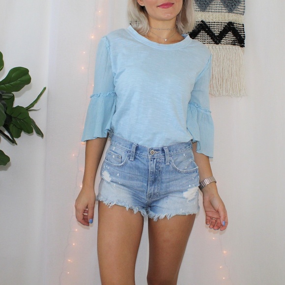 For The Republic Tops - For The Republic Light Blue Bell Sleeve Blouse Tee